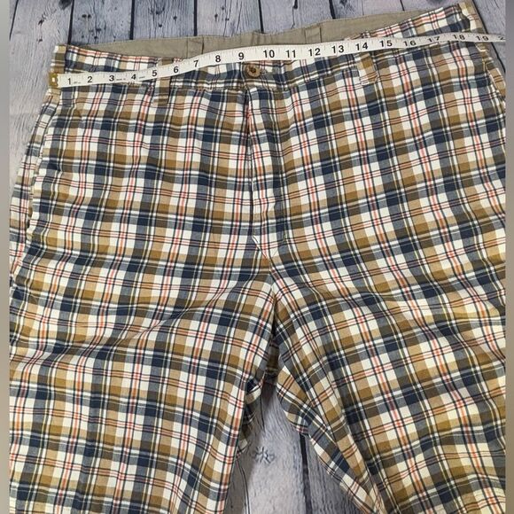 Olde School Brand Retro Reversible Flat Front Classic Khaki Madras Plaid Size 36 - Picture 4 of 9